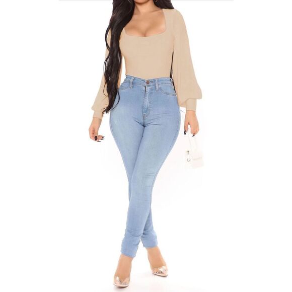 NEW Square Neck Long Sleeve Lantern Sleeve Bodysuit S - Picture 4 of 6